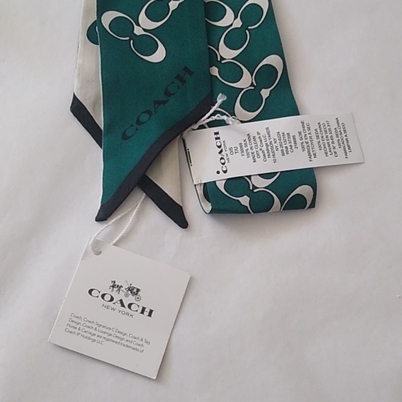 Coach Signature Kissing Cs Silk Skinny Scarf Twilly, Viridian - Picture 2 of 6